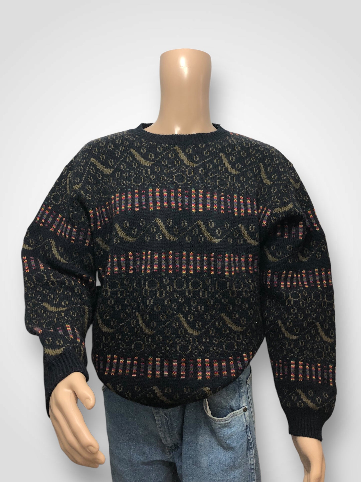 Pull col rond homme en laine et acrylique, (L)