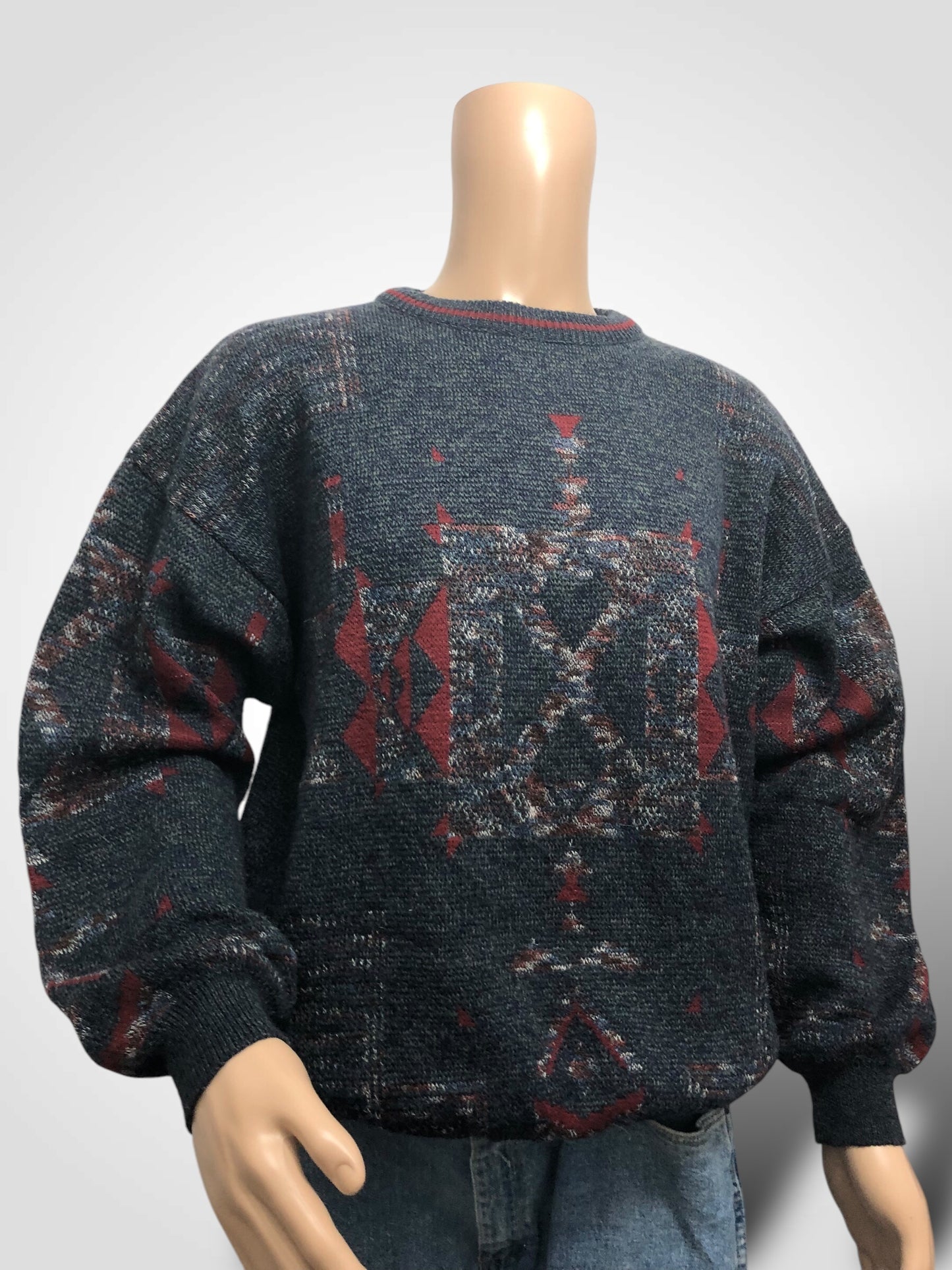 Pull homme col rond, laine et acrylique, (XL)