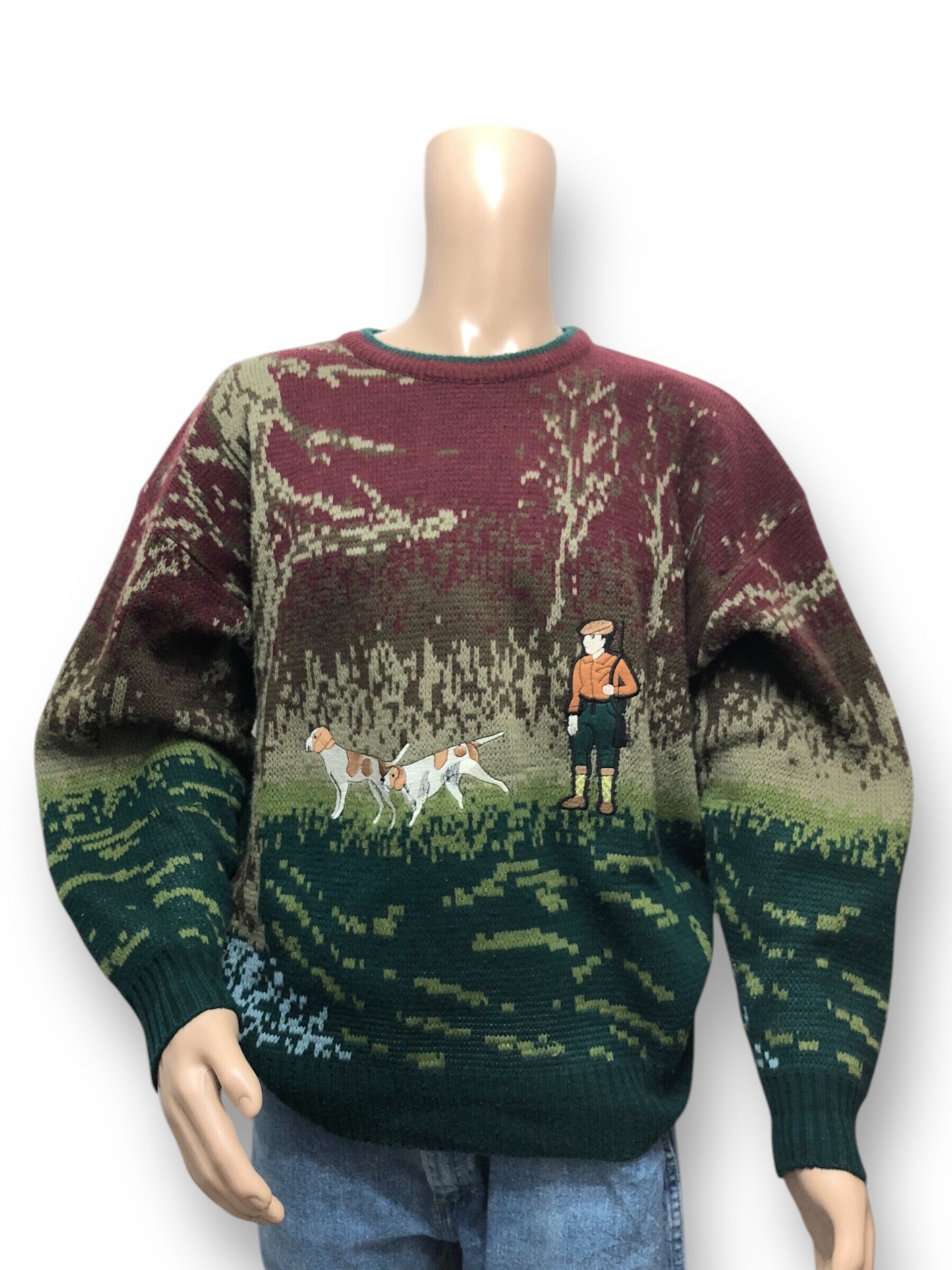 Pull col rond homme vintage, chasse (L)